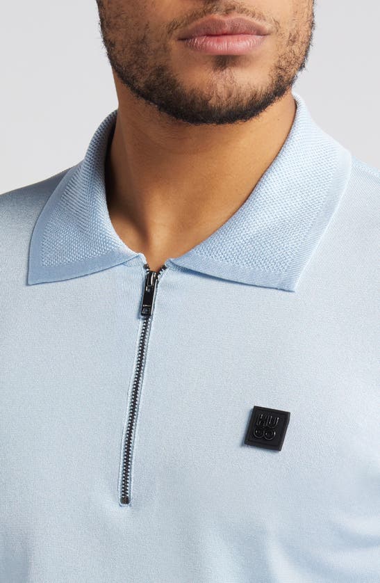Shop Hugo Sayfong Quarter Zip Sweater Polo In Light Blue