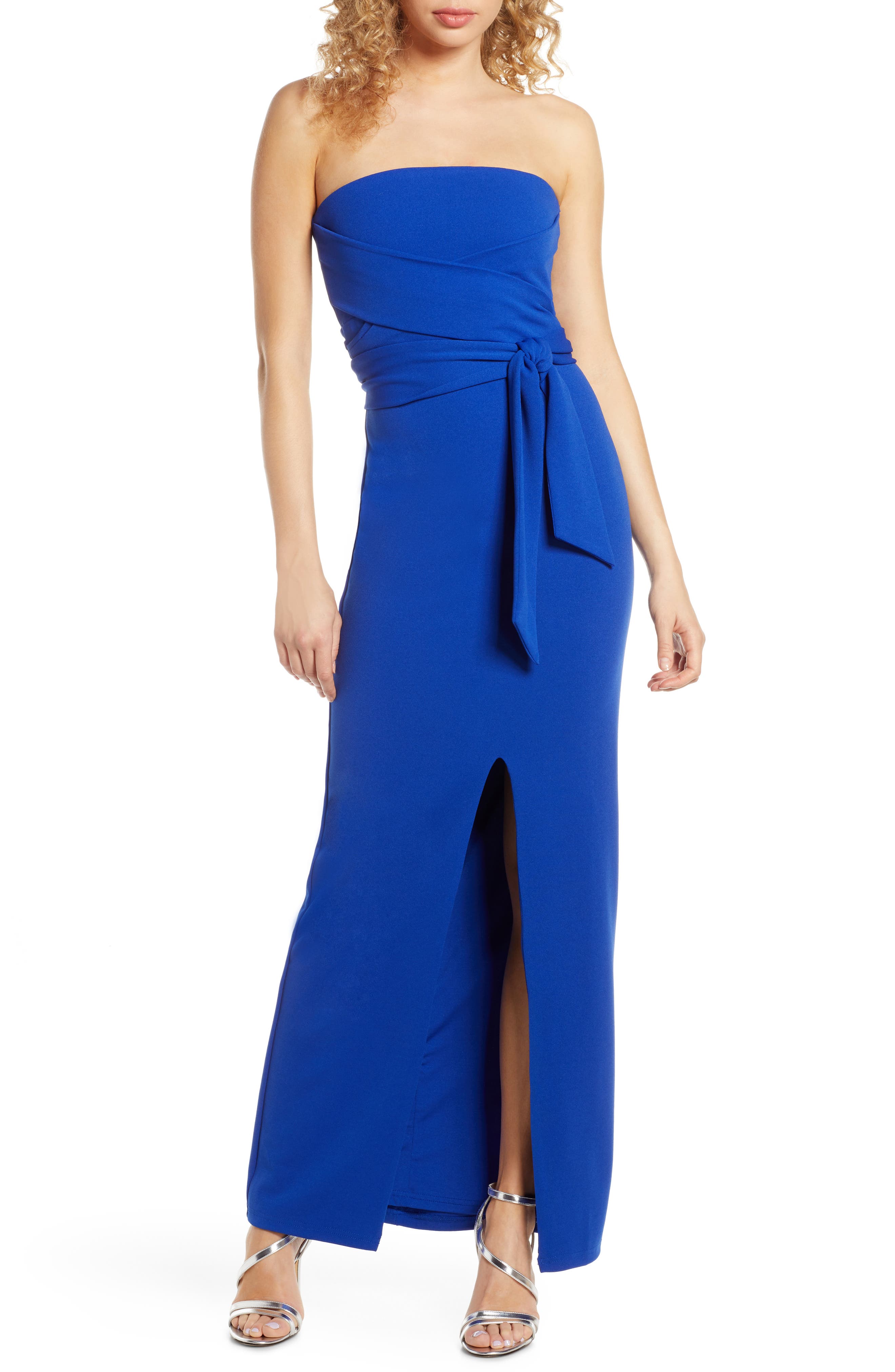 own the night navy blue strapless maxi dress