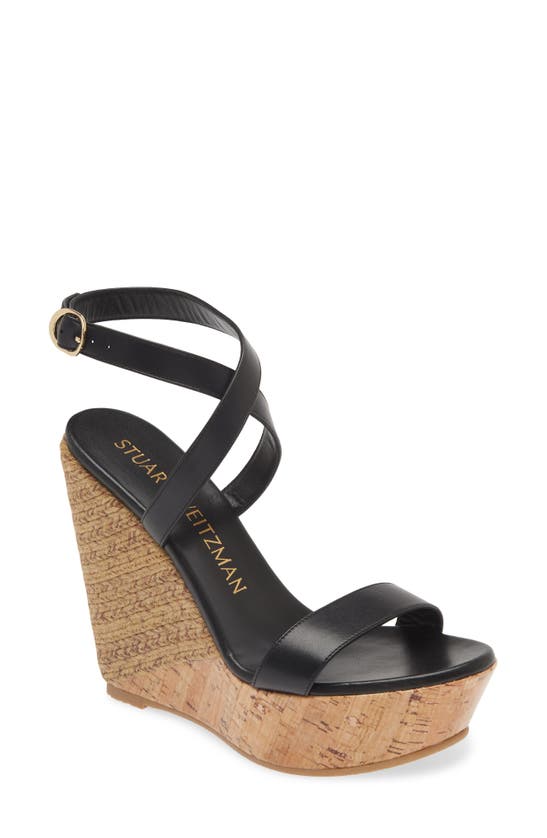 Stuart Weitzman Platform Wedge Sandal In Black/natural