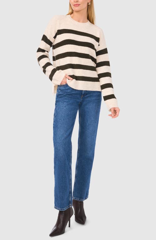 Shop Halogenr Halogen(r) Stripe Crewneck Sweater In Beige/deep Olive