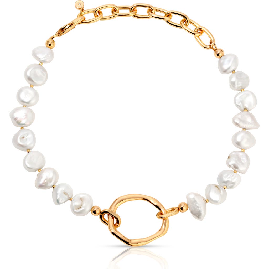 Ettika Cultured Freshwater Pearl Open Ring Choker Necklace In Gold