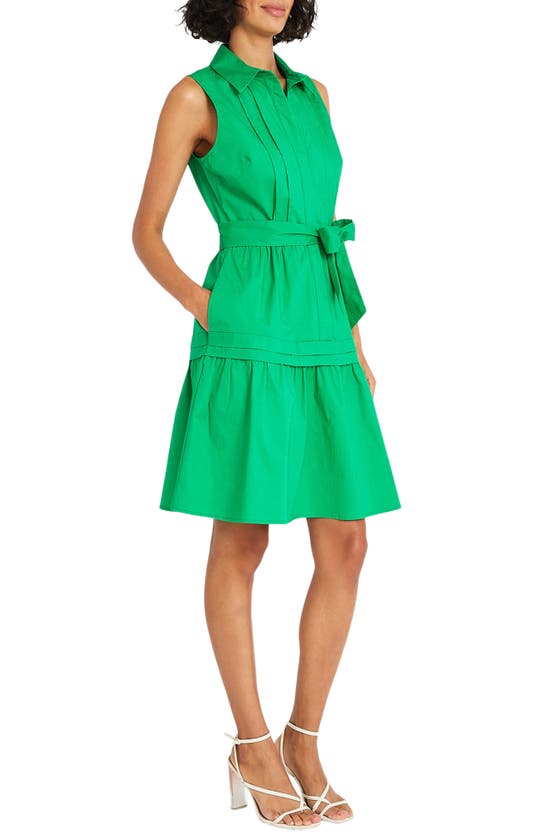 Shop Maggy London Belted Sleeveless Shirtdress In Bright Green
