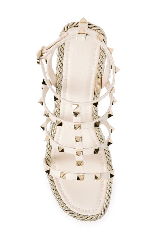 Shop Valentino Garavani Rockstud Torchon Wedge Sandal In Light Ivory