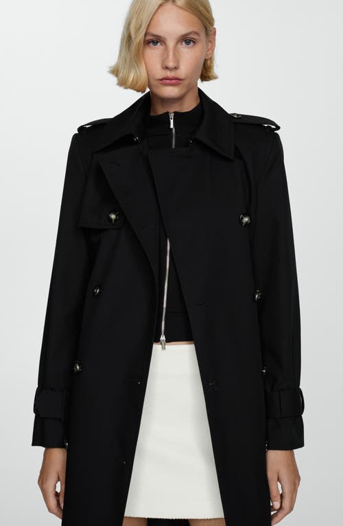 Shop Mango Double Breasted Cotton Trench Coat In Black