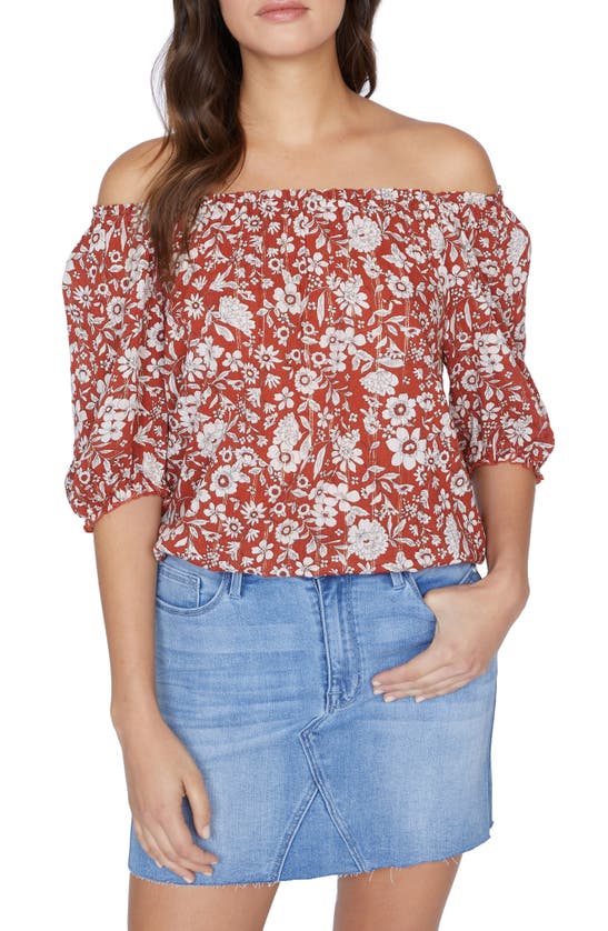 SANCTUARY MALIBU FLORAL OFF THE SHOULDER TOP,CB1793RDA
