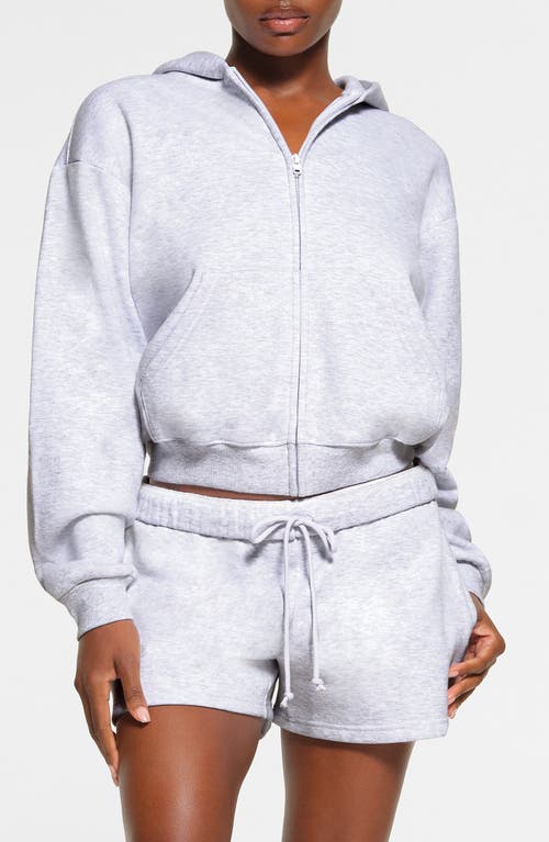 Shop Skims Cotton Blend Classic Fleece Zip-up Hoodie In Light Heather Grey