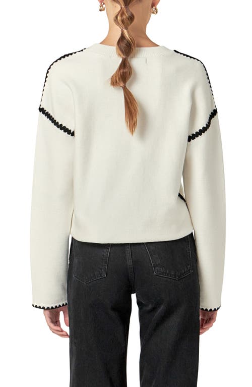 Shop English Factory Embroidered Crewneck Sweater In White/black