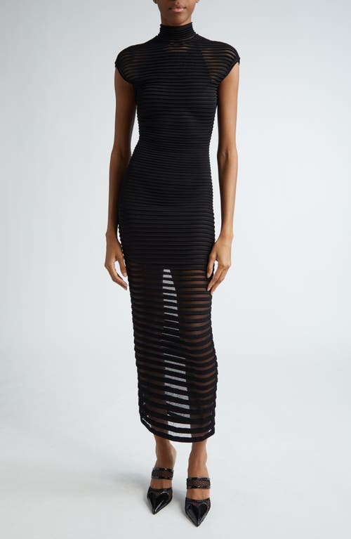 Alaïa Stripe Sheer Mock Neck Dress Noir at Nordstrom, Us