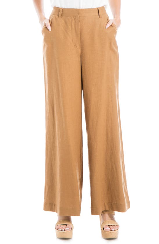 Max Studio Wide Leg Linen Blend Pants In Toast