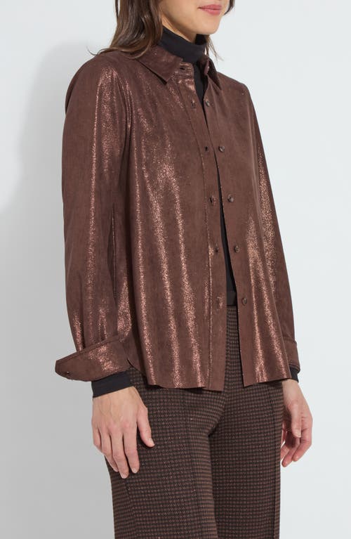 Lyssé Connie Patent Foil Vegan Suede Shacket In Metallic Copper In Metallic Copper