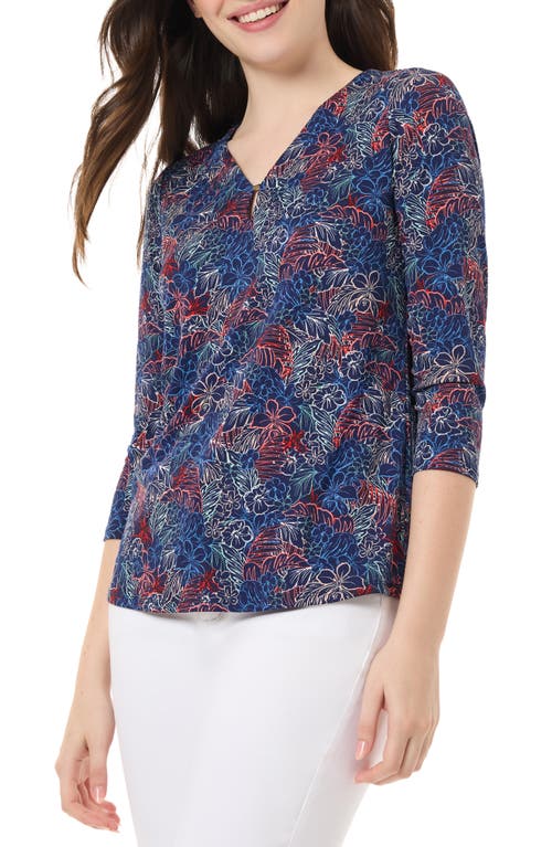 Floral Cutout Top in Pacific Navy Multi