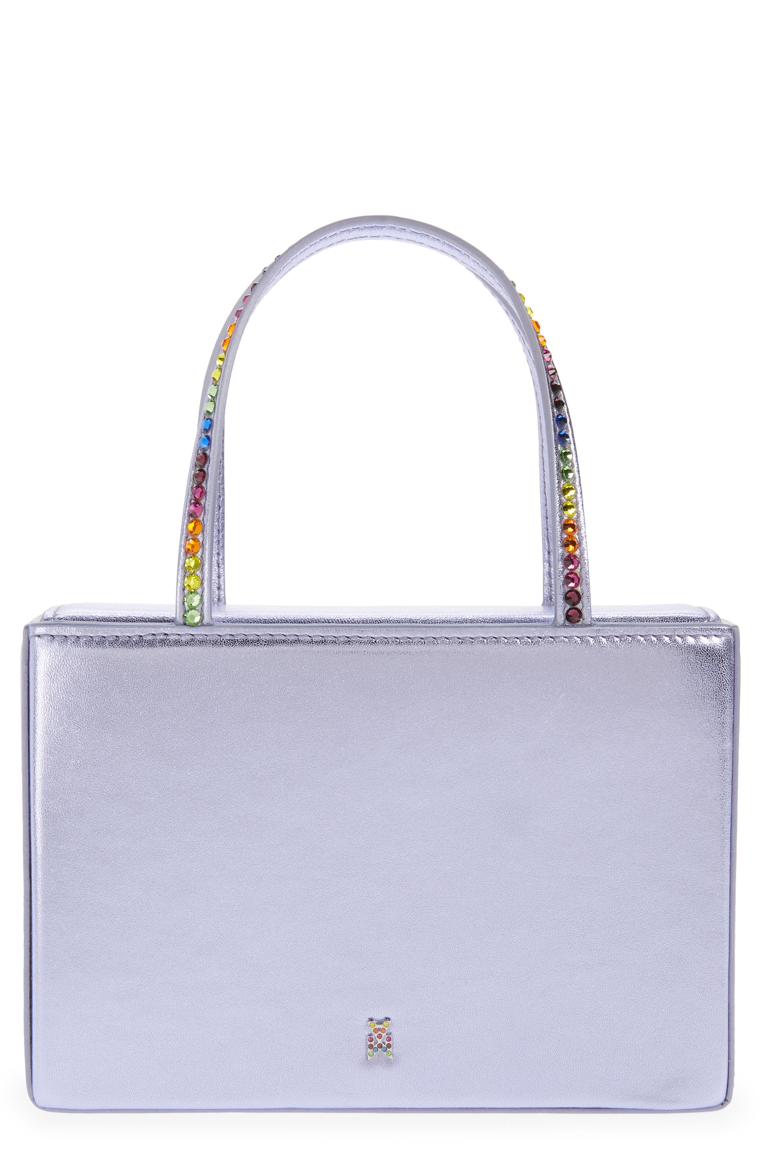 Amina Muaddi Gilda Rainbow Crystal Leather Top Handle Bag in Lavender Rainbow Crystals at Nordstrom