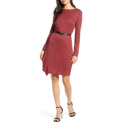 Sam Edelman Asymmetrical Ruffle Long Sleeve Knit Dress, Red