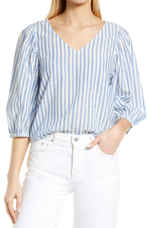 Caslon(R) Marty Balloon Sleeve Blouse in Blue-White Marty Stripe