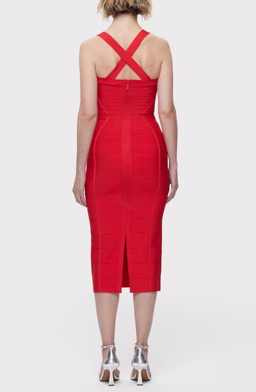 Herve Leger Sleeveless Cross-back Bandage Midi Dress In Chili