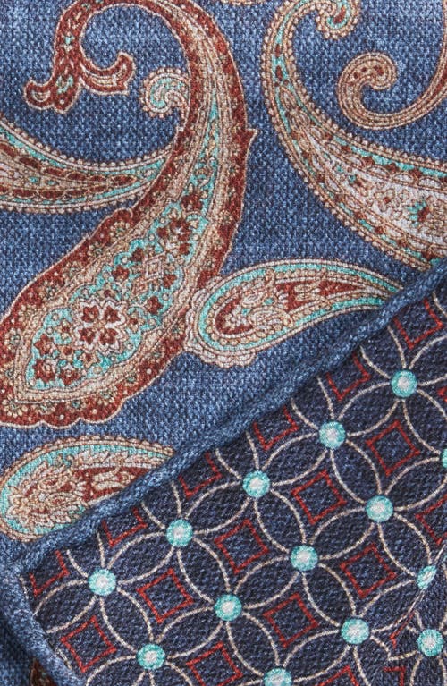 Shop Edward Armah Paisley Reversible Silk Pocket Square In Denim