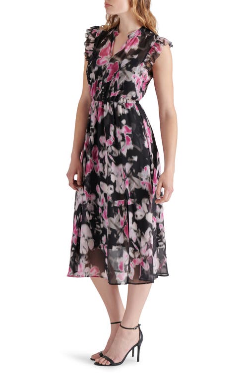 Shop Steve Madden Allegra Floral Ruffle Chiffon Midi Dress In Black Multi