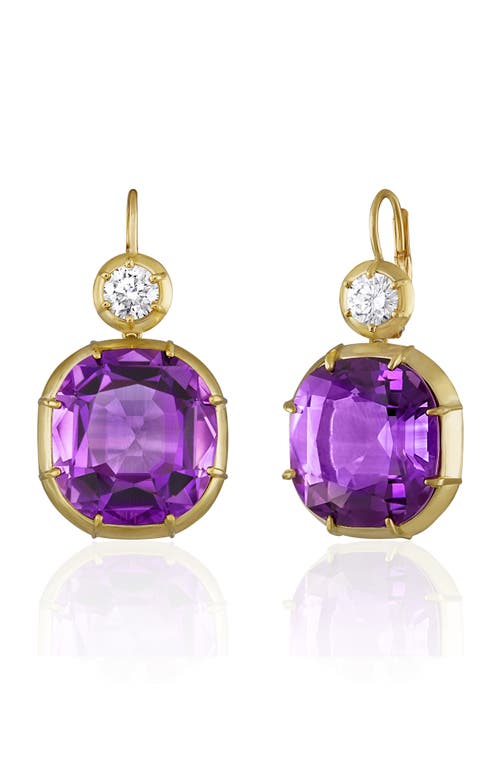 Imperial Amethyst & Diamond Drop Earrings in Gold/Diamond/Amethyst
