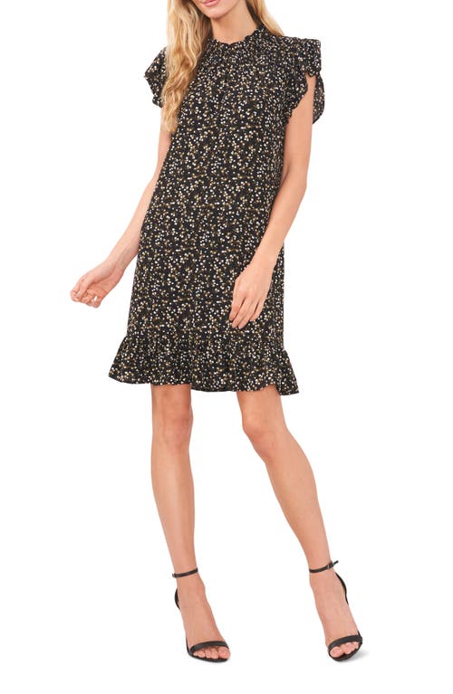 CeCe Floral Ruffle Dress Rich Black at Nordstrom,