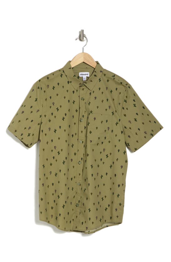 Abound Cactus Print Stretch Shirt In Olive Aloe Cactus