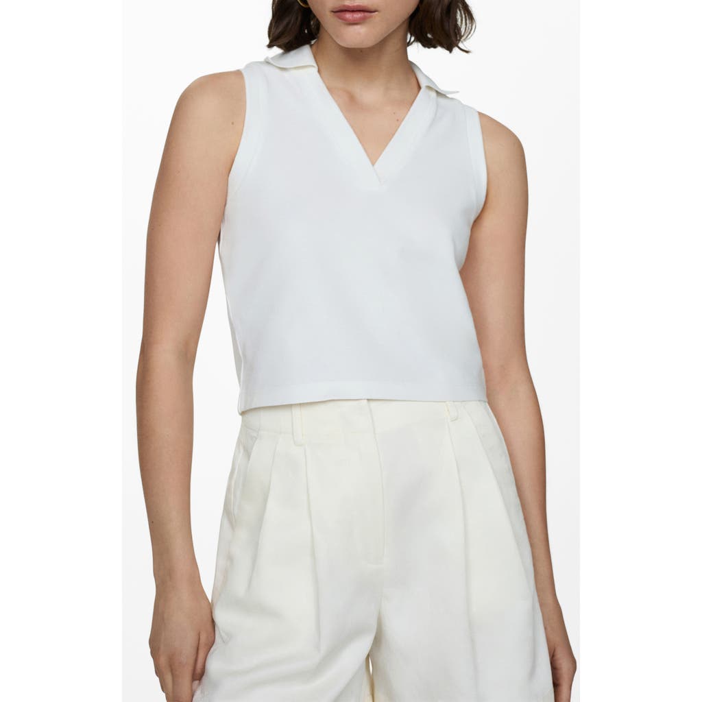 Mango Sleeveless Crop Piqué Polo In Off White