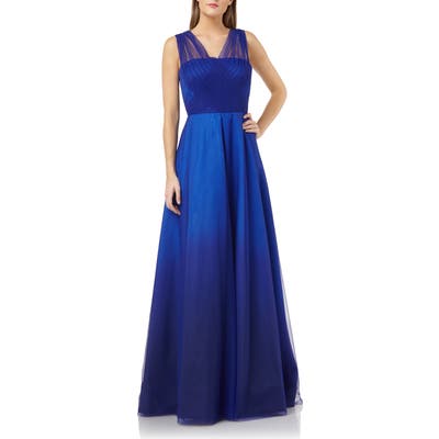 Carmen Marc Valvo Infusion Ombre Tulle & Mikado Gown, Blue
