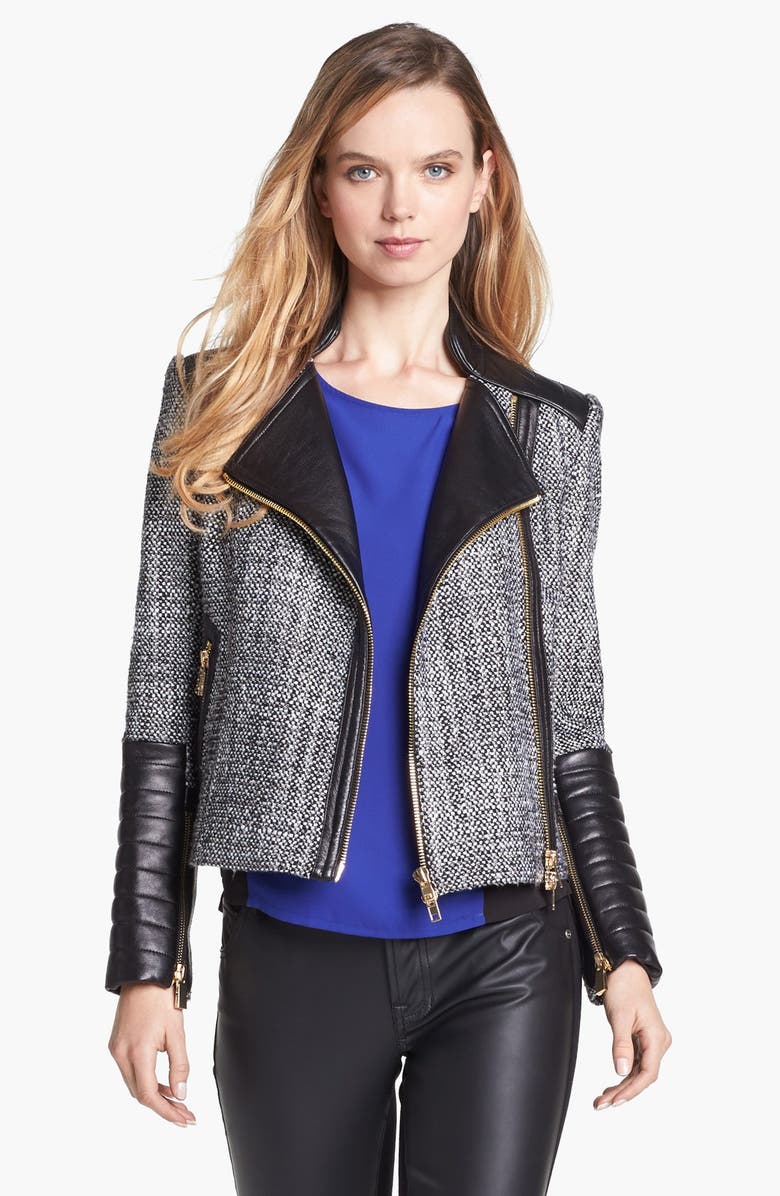 Vince Camuto Tweed Faux Leather Moto Jacket Nordstrom
