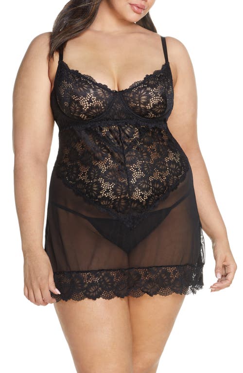 Oh La Cheri Page Underwire Babydoll Chemise & G-String Thong Black at Nordstrom,