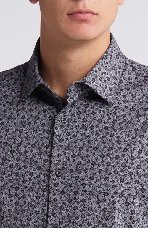 Shop Bugatchi Miles Ooohcotton® Floral Short Sleeve Button-up Shirt In Black