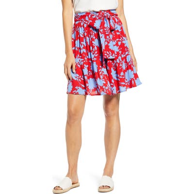 Petite Gibson X Hi Sugarplum! Capri Tiered Tie Front Summer Skirt, Red