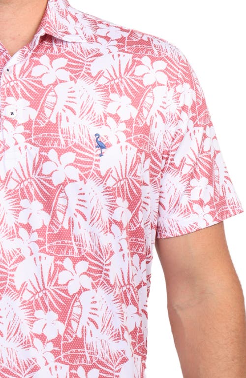 Tailorbyrd Tropical Hibiscus Print Performance Polo In Nantucket Red