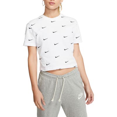 Nike Embroidered Swoosh Crop Tee, White