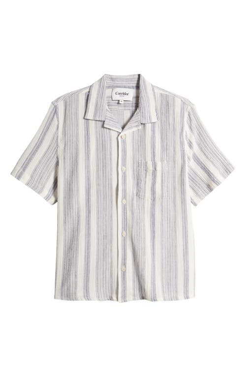 Shop Corridor Tallis Stripe Cotton Blend Camp Shirt In Natural
