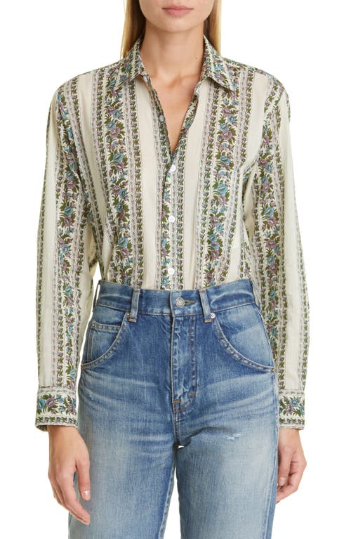 MILLE Sofia Long Sleeve Burnout Lace Button-Up Shirt in Goa Stripe