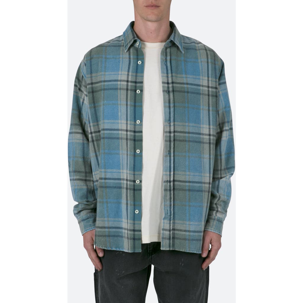 Mnml Washed Plaid Button-up Shirt In Blue/black