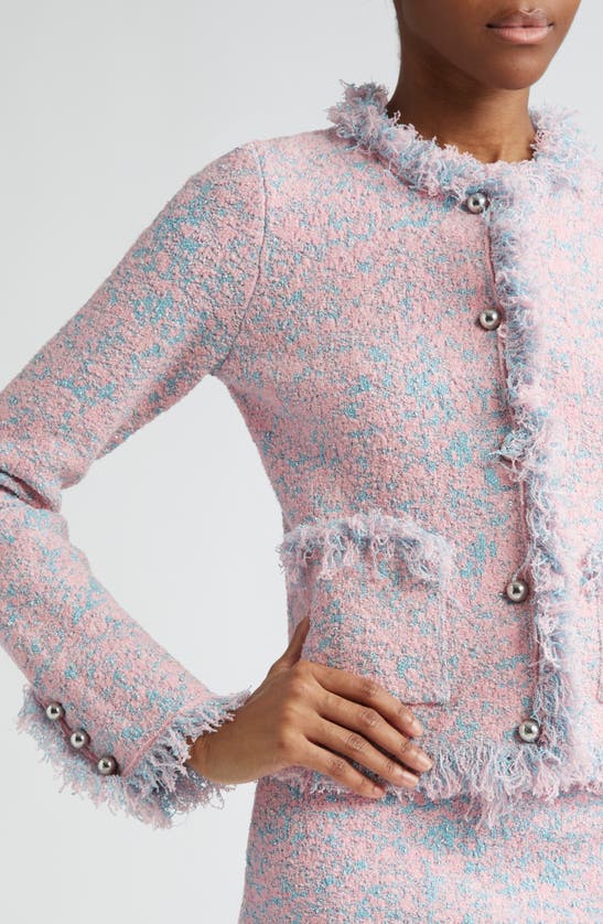 Shop Rabanne Fringe Textured Cardigan In Tweed Lurex Rose