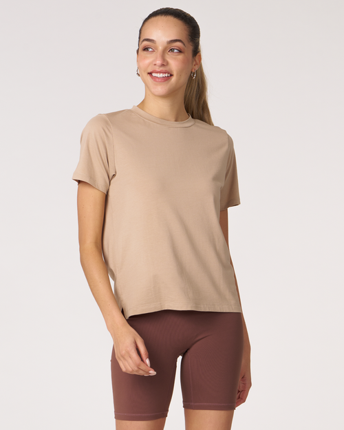 Shop Rebody Active Rebody Essentials Short Sleeve Top In Sand