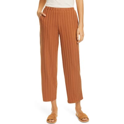 Eileen Fisher Ribbed Knit Straight Leg Ankle Pants, Brown