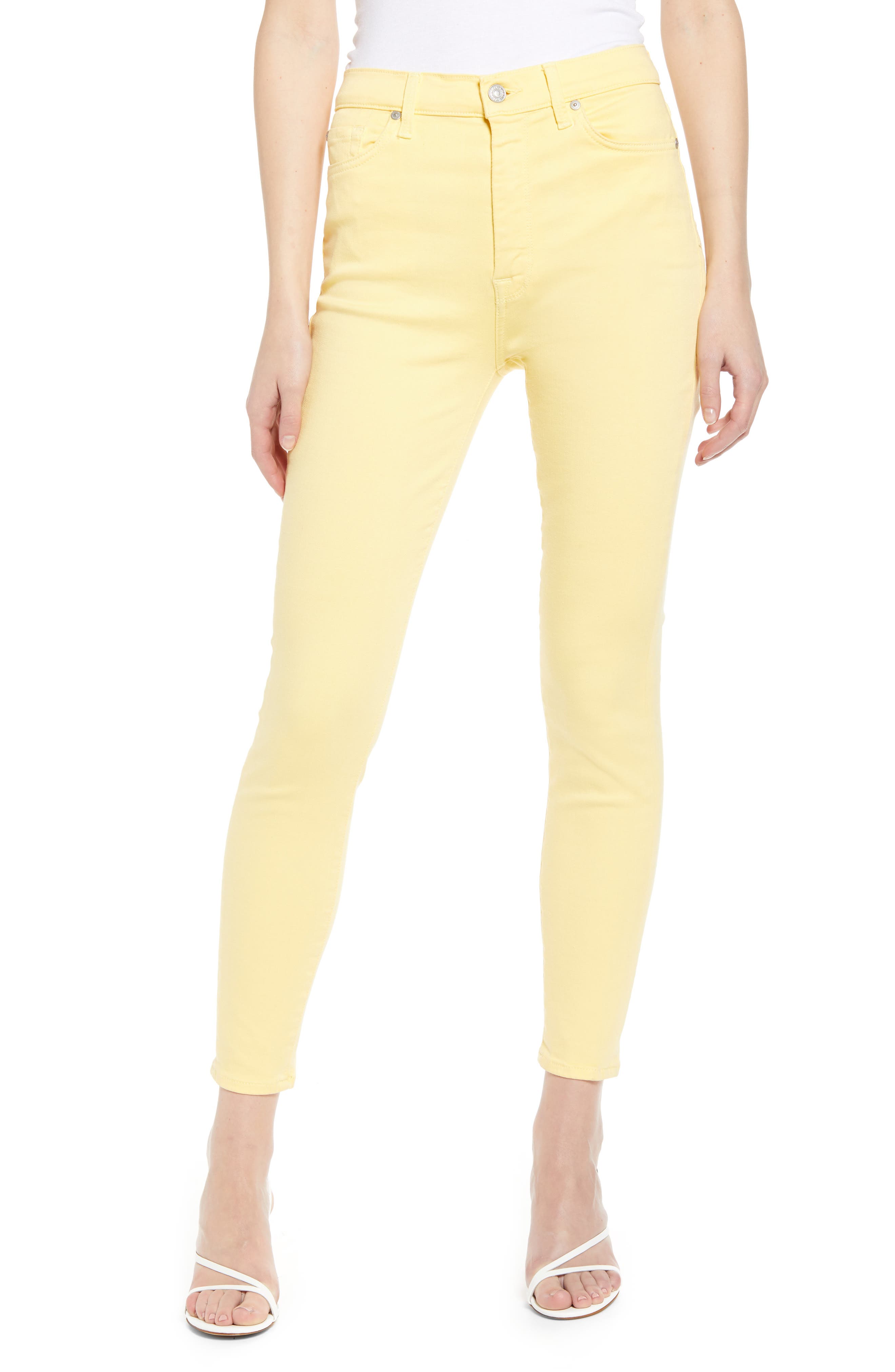 7 For All Mankind High Waist Ankle Skinny Jeans In Solid Yellow