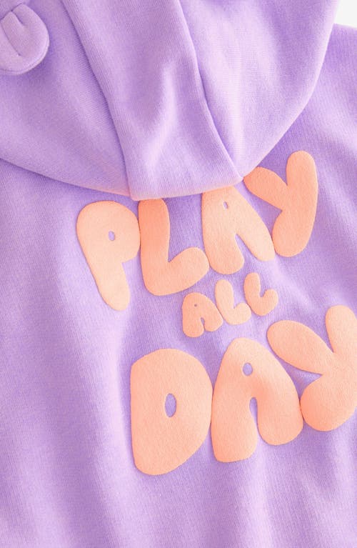 Shop Next Kids' Zip Hoodie, Top & Bike Shorts Set In Neon Orange Purple