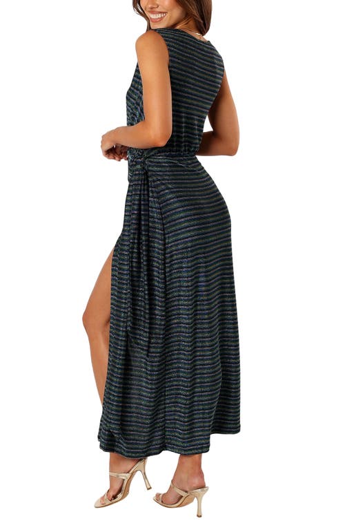 Petal And Pup Petal & Pup Tahlia Metallic Stripe Wrap Midi Dress In Blue