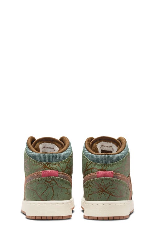 Jordan Kids' 1 Mid Sneaker In Brown/ Light Olive/ Treeline