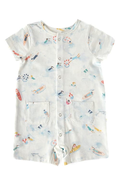 Shop Pehr Beach Print Organic Cotton Romper In Surf