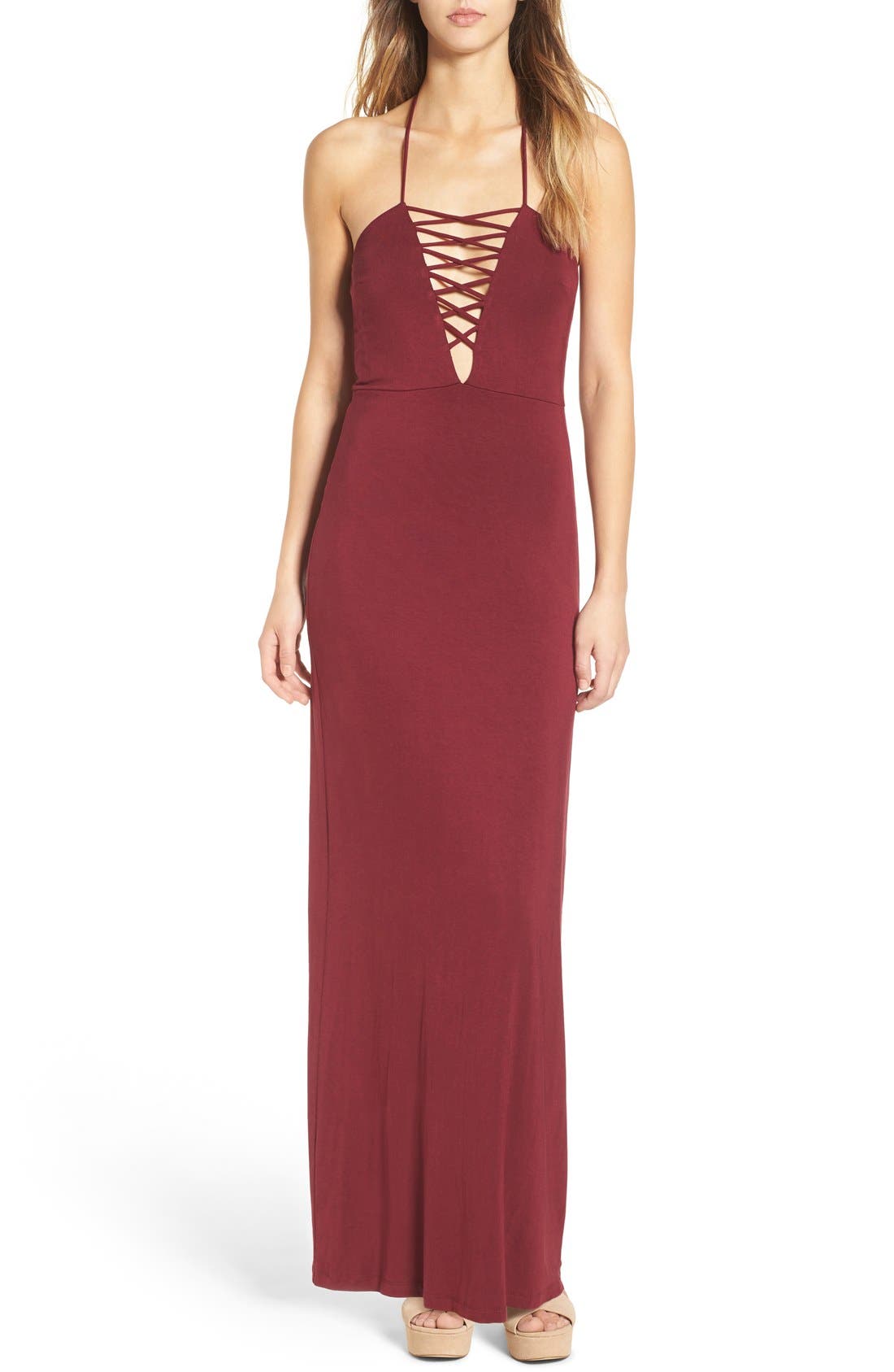 4SI3NNA Lace-Up Halter Maxi Dress | Nordstrom