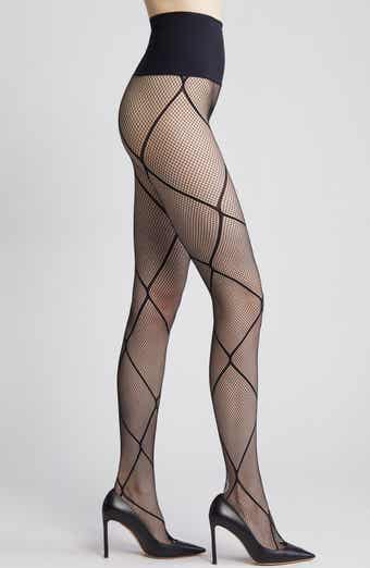 Scarlet By Silky Diamante Fishnet Tights in Black and Natural - Medium