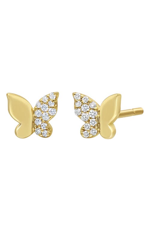 Pavé Diamond Butterfly Stud Earrings in 18K Yellow Gold
