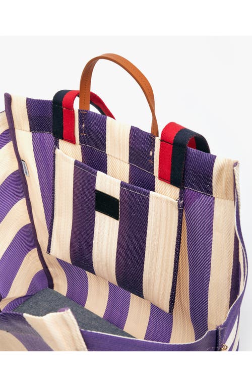 Shop Clare V . Stripe Beach Tote In Grape Amd Shell Striped Mesh