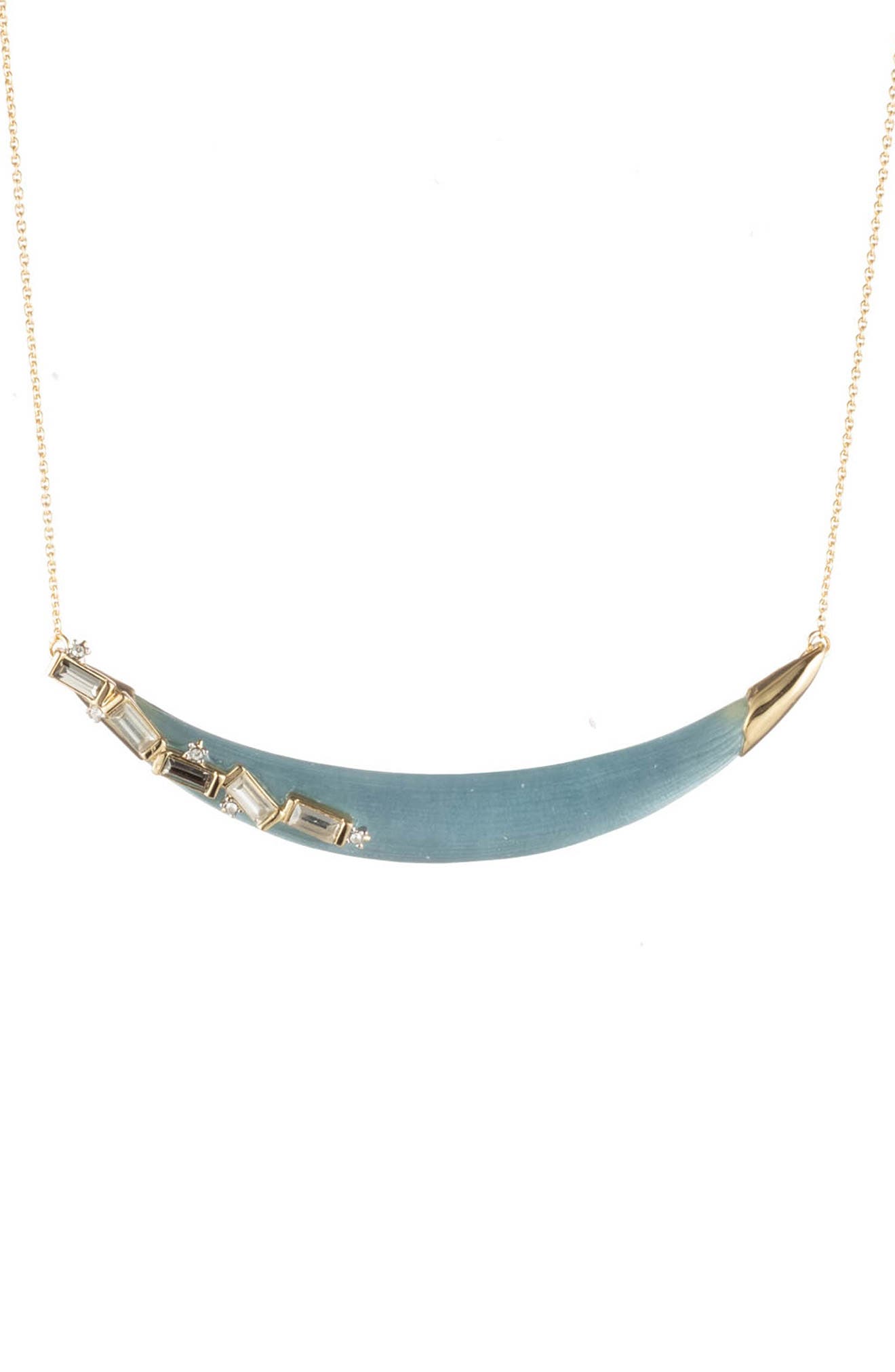 Alexis Bittar Pave Crystal Crescent Pendant Necklace In Montana Blue
