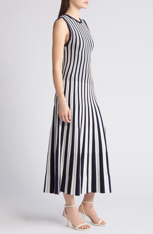 Shop Zoe And Claire Stripe Midi Sweater Dress In Navy/ivory