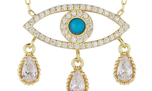 Sphera Milano 14k Over Silver Turquoise Cz Evil Eye Necklace In Gold